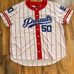 Peanuts Baseball Jersey Shirt Red Pinstripe #50 Button Front Unisex Adult Sz XXL